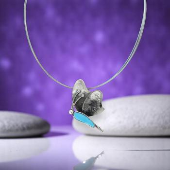 Halsschmuck mit Türkis in 925 Silber - Schmetterling