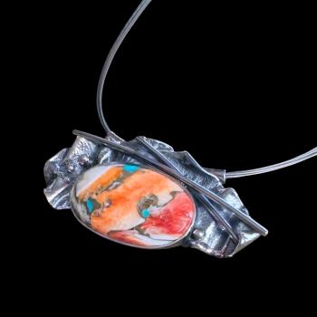 Preview: Halsschmuck mit Stachelaustertürkis in 925 Silber