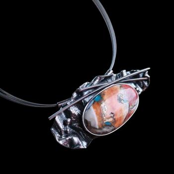 Preview: Halsschmuck mit Stachelaustertürkis in 925 Silber