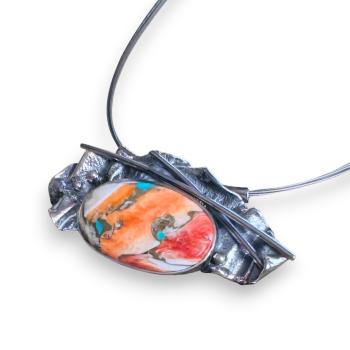 Halsschmuck mit Stachelaustertürkis in 925 Silber