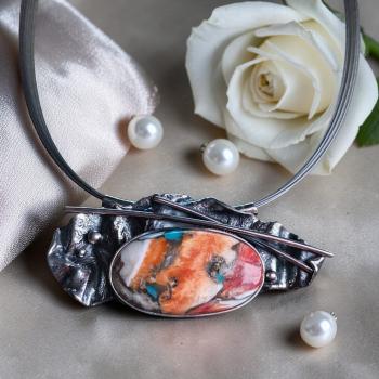 Halsschmuck mit Stachelaustertürkis in 925 Silber