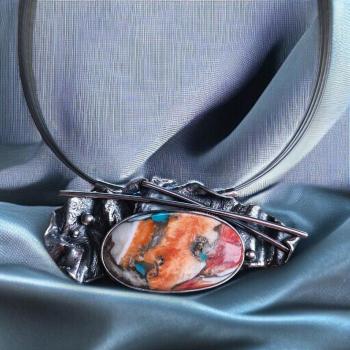 Halsschmuck mit Stachelaustertürkis in 925 Silber