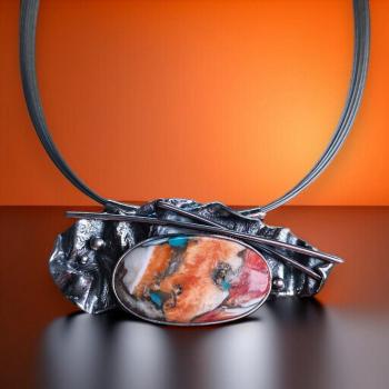 Halsschmuck mit Stachelaustertürkis in 925 Silber