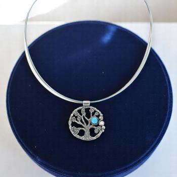 Halsschmuck mit Türkis in 925 Silber - Lebensbaum