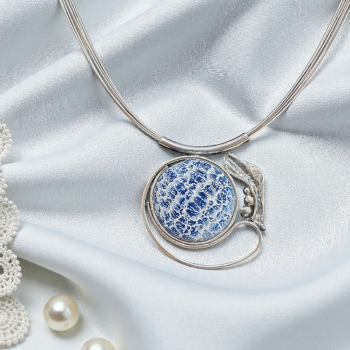 Halsschmuck Achat blau in 925 Silber.