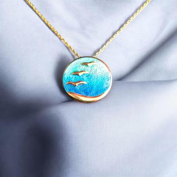 AH Shines of Color "Möwen" blau - vergoldet -