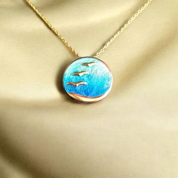 AH Shines of Color "Möwen" blau - vergoldet -