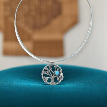 Halsschmuck mit Türkis in 925 Silber - Lebensbaum