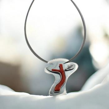 Halsschmuck Koralle in 925 Silber.