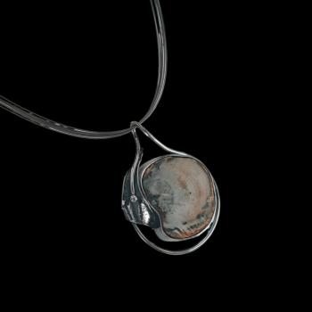 Preview: Halsschmuck Fossiles Holz in 925 Silber