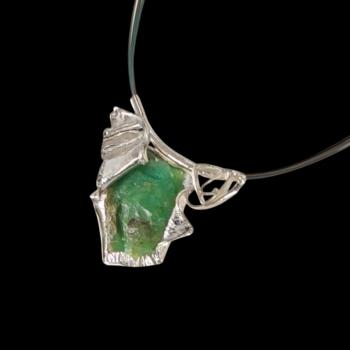 Preview: Halsschmuck Chrysopras roh in 925 Silber