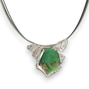 Preview: Halsschmuck Chrysopras roh in 925 Silber