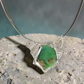Halsschmuck Chrysopras roh in 925 Silber