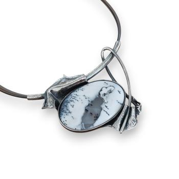 Halsschmuck Dendritenjaspis in 925 Silber