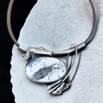 Halsschmuck Dendritenjaspis in 925 Silber