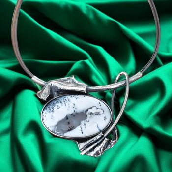 Halsschmuck Dendritenjaspis in 925 Silber