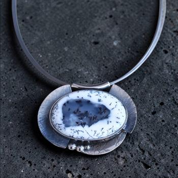 Halsschmuck Dendritenjaspis in 925 Silber