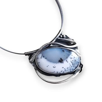 Halsschmuck Dendritenjaspis in 925 Silber