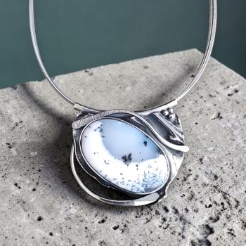 Halsschmuck Dendritenjaspis in 925 Silber