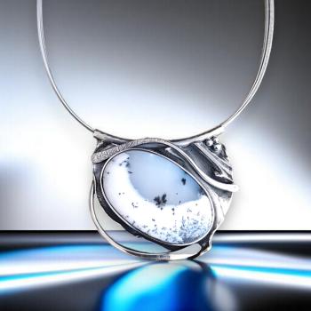 Halsschmuck Dendritenjaspis in 925 Silber