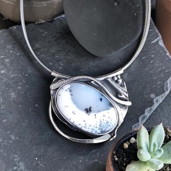 Halsschmuck Dendritenjaspis in 925 Silber