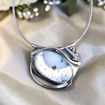 Halsschmuck Dendritenjaspis in 925 Silber