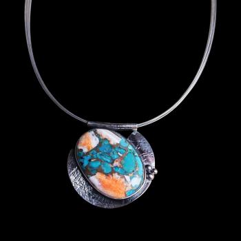 Halsschmuck mit Stachelaustertürkis in 925 Silber