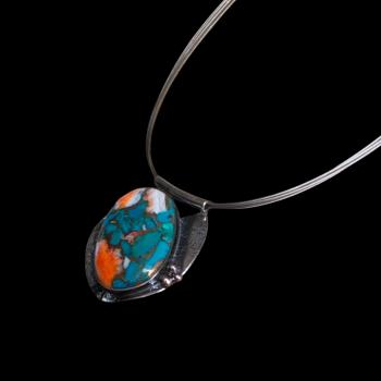 Preview: Halsschmuck mit Stachelaustertürkis in 925 Silber