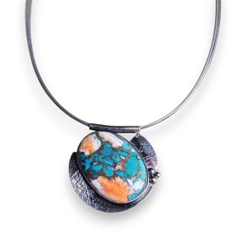 Preview: Halsschmuck mit Stachelaustertürkis in 925 Silber