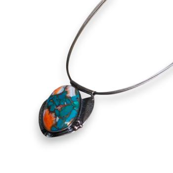 Halsschmuck mit Stachelaustertürkis in 925 Silber