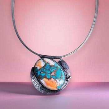 Halsschmuck mit Stachelaustertürkis in 925 Silber