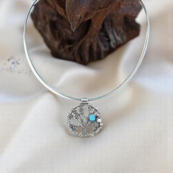 Halsschmuck mit Türkis in 925 Silber - Lebensbaum