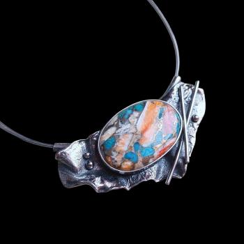 Preview: Halsschmuck mit Stachelaustertürkis in 925 Silber