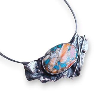 Halsschmuck mit Stachelaustertürkis in 925 Silber