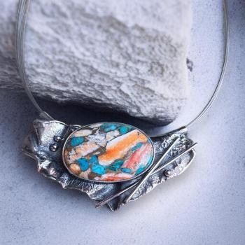 Halsschmuck mit Stachelaustertürkis in 925 Silber