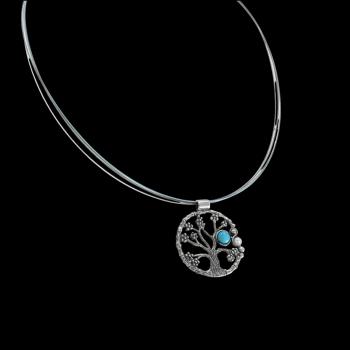 Halsschmuck mit Türkis in 925 Silber - Lebensbaum