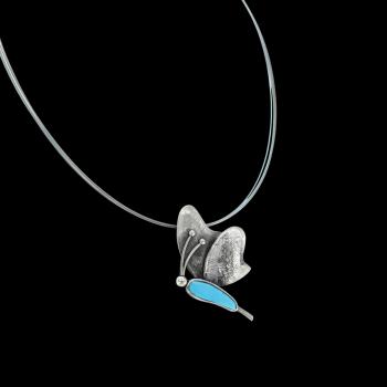Halsschmuck mit Türkis in 925 Silber - Schmetterling