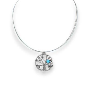 Halsschmuck mit Türkis in 925 Silber - Lebensbaum