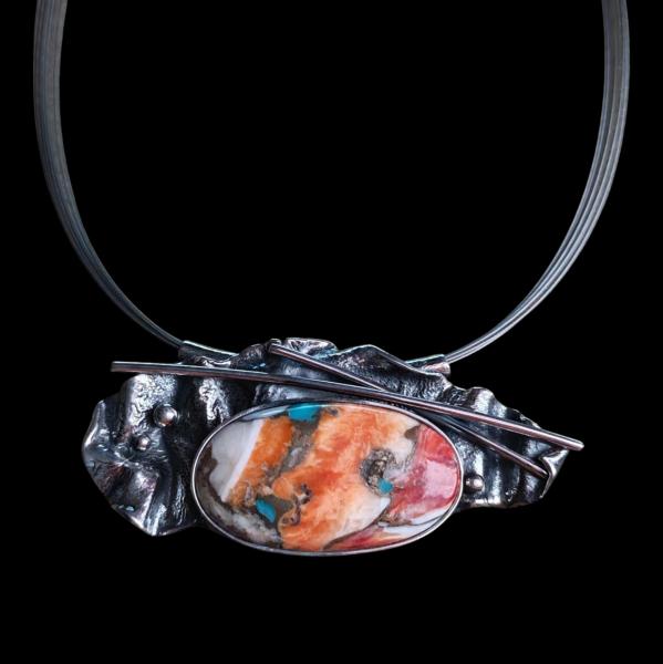 Halsschmuck mit Stachelaustertürkis in 925 Silber