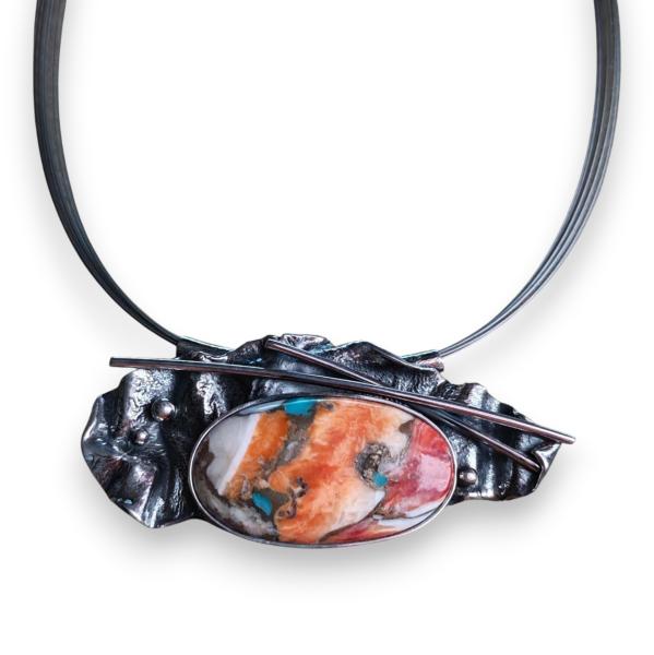 Halsschmuck mit Stachelaustertürkis in 925 Silber