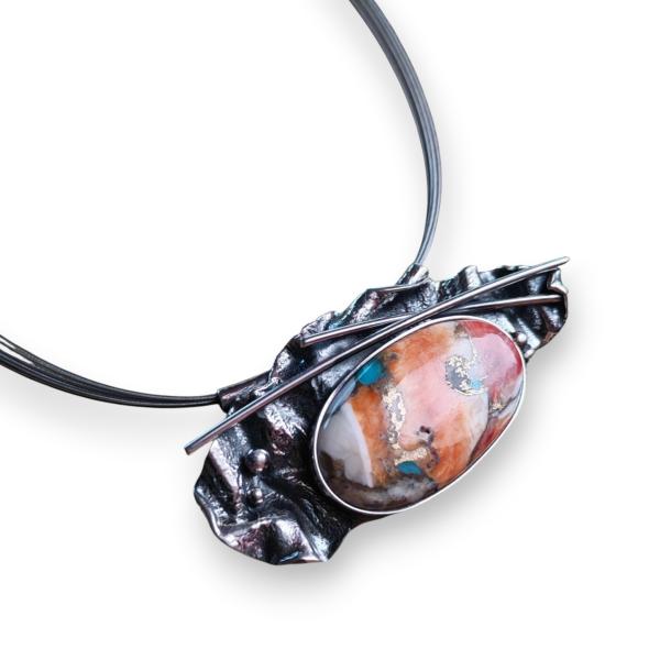 Halsschmuck mit Stachelaustertürkis in 925 Silber