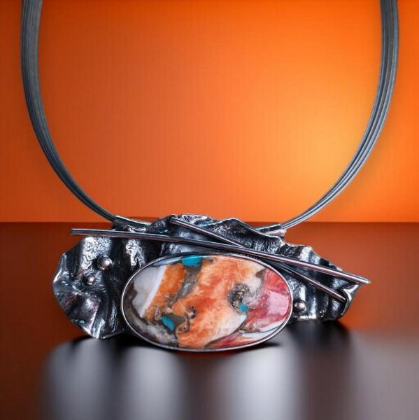 Halsschmuck mit Stachelaustertürkis in 925 Silber