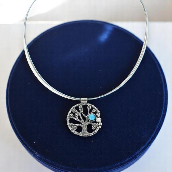 Halsschmuck mit Türkis in 925 Silber - Lebensbaum