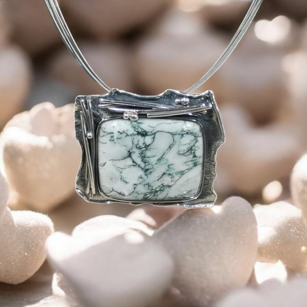 Halsschmuck Moosachat in 925 Silber
