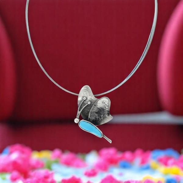 Halsschmuck mit Türkis in 925 Silber - Schmetterling