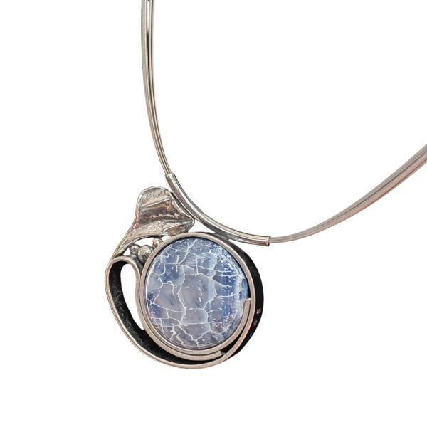 Halsschmuck Achat blau in 925 Silber.