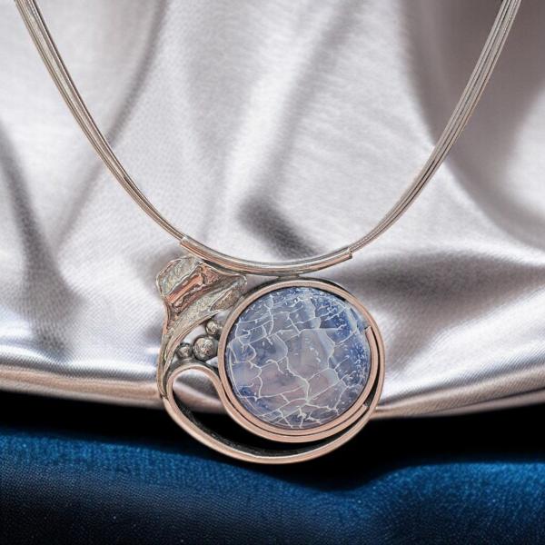 Halsschmuck Achat blau in 925 Silber.