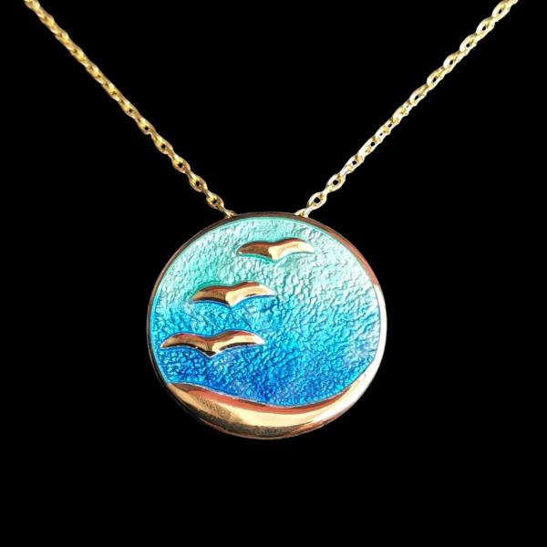 AH Shines of Color "Möwen" blau - vergoldet -