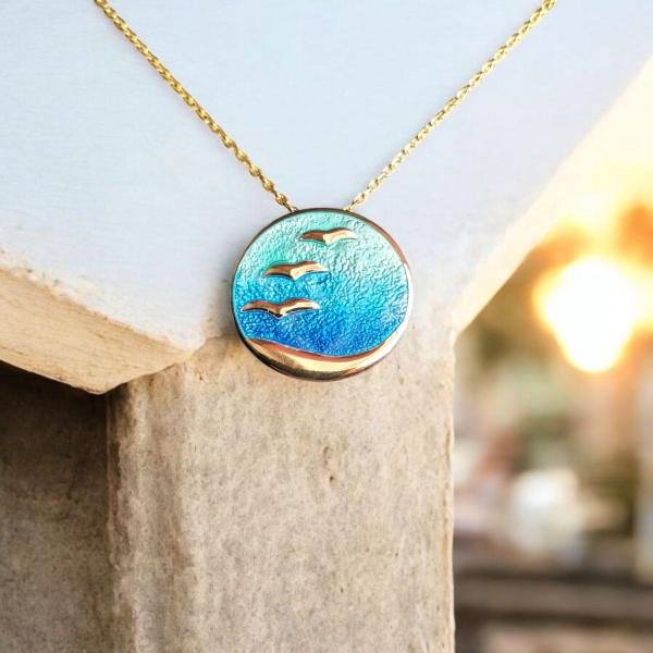 AH Shines of Color "Möwen" blau - vergoldet -