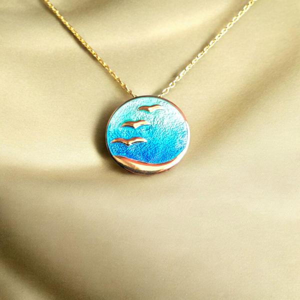 AH Shines of Color "Möwen" blau - vergoldet -